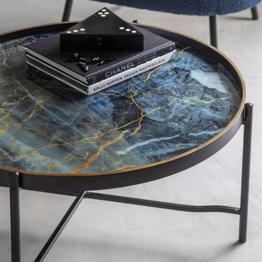 Blue and Gold - Marblised - Folding Coffee Table