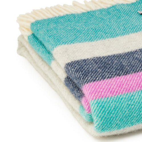 Ocean Breeze Turquoise & Pink Stripe Wool Blanket / Throw