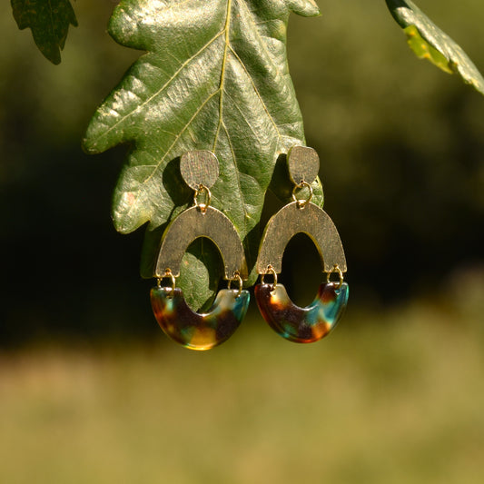 Ana Hanging Resin Earring - Aqua & Neutral