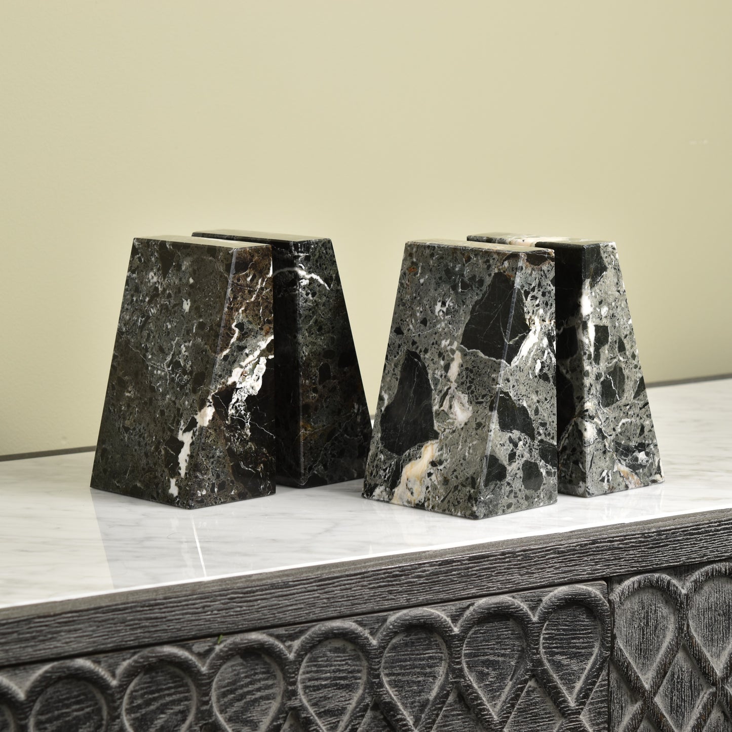 Solid Marble Bookends - Black Zebra Marble