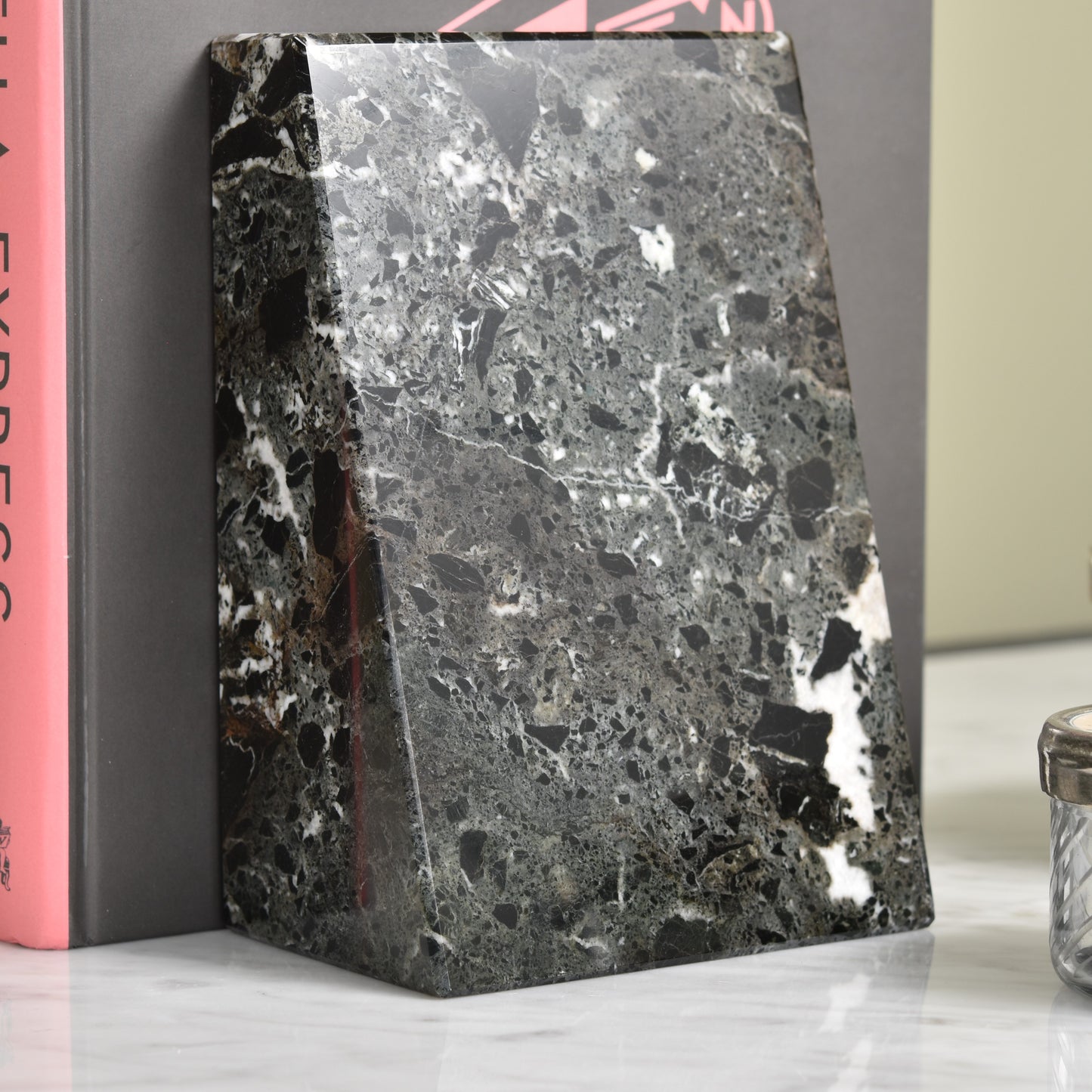 Solid Marble Bookends - Black Zebra Marble