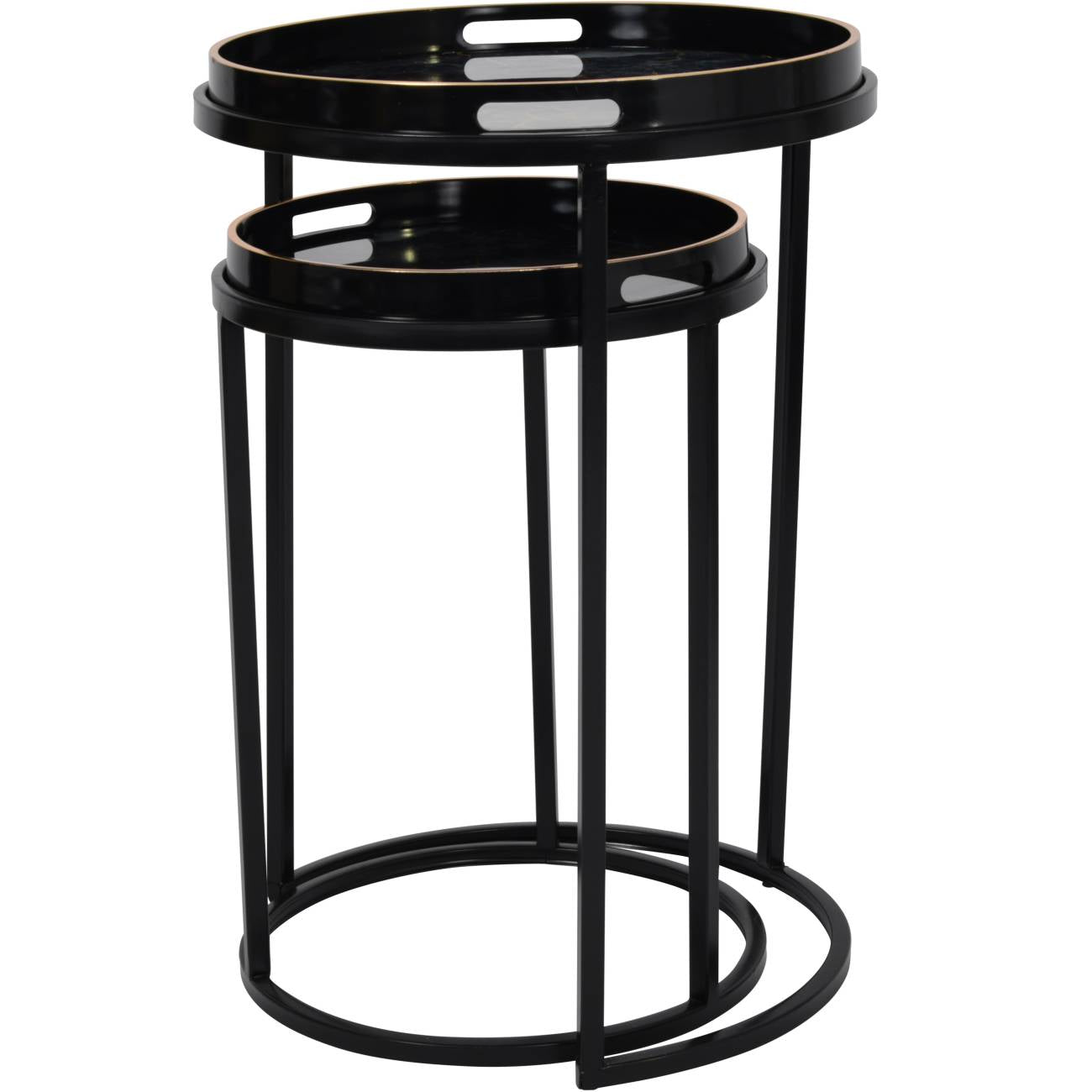 Set Of Two Black & Gold Occasional Tray Tables