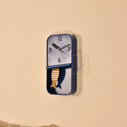 Sardine Tin Clock - Blue & Striped Mustard