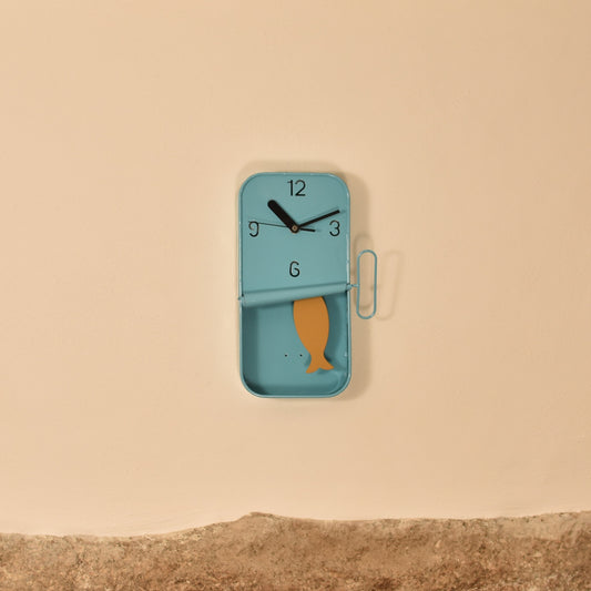 Sardine Tin Clock - Sky Blue & Mustard