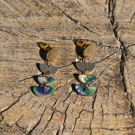 Clara Multi Tier Resin Earring - Blue Green & Pearl