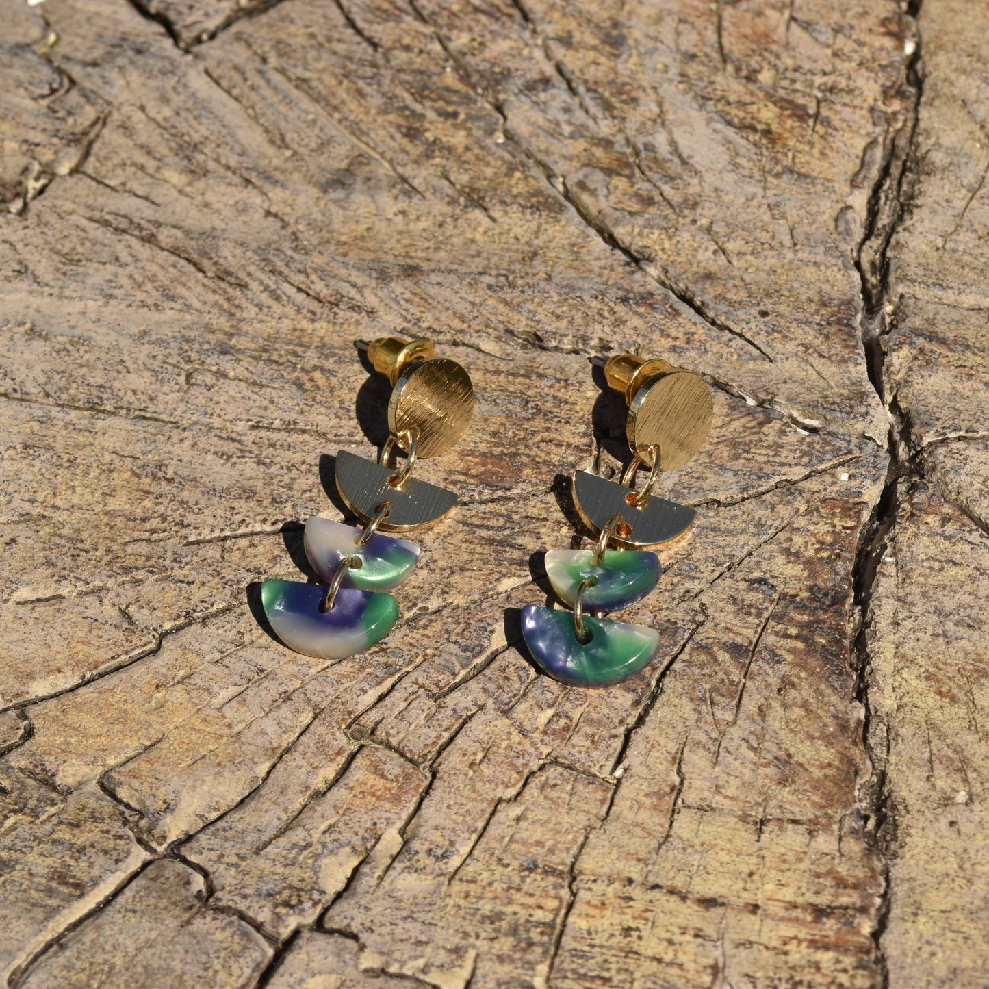 Clara Multi Tier Resin Earring - Blue Green & Pearl