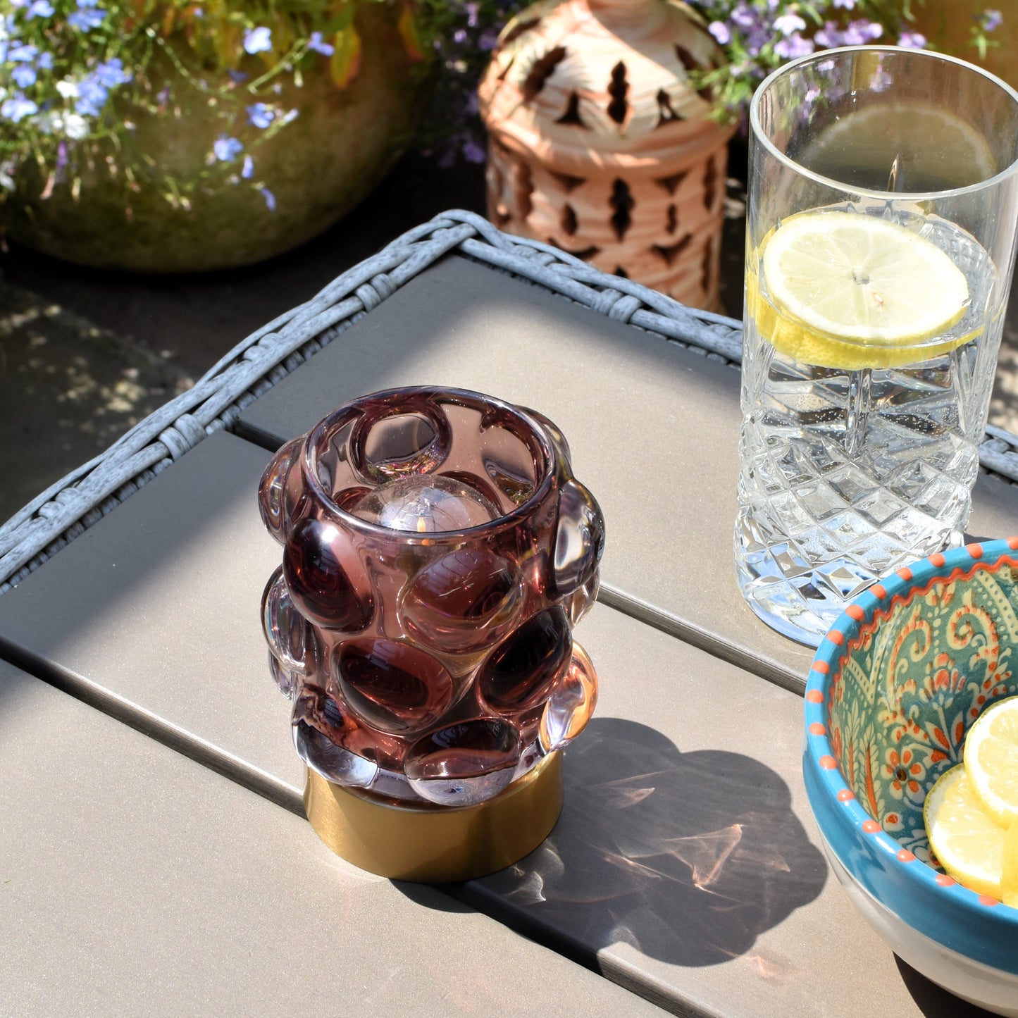 Bobble Design Glass LED Battery Light - Smoky Berry Red