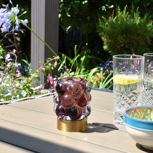 Bobble Design Glass LED Battery Light - Smoky Berry Red