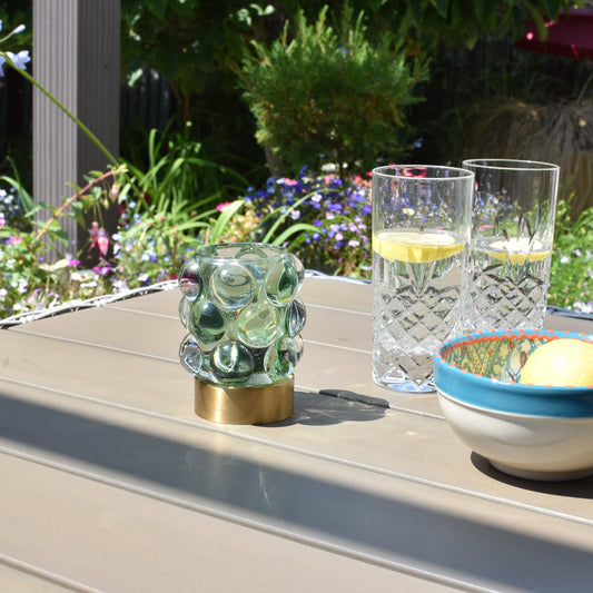 Bobble Design Glass LED Battery Light - Pale Forest Green