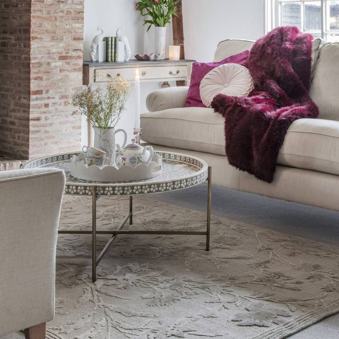 Bone Inlay Folding Coffee Table - Grey