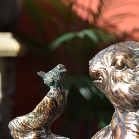 Rabbit And Bird Ornament - Aged Bronze