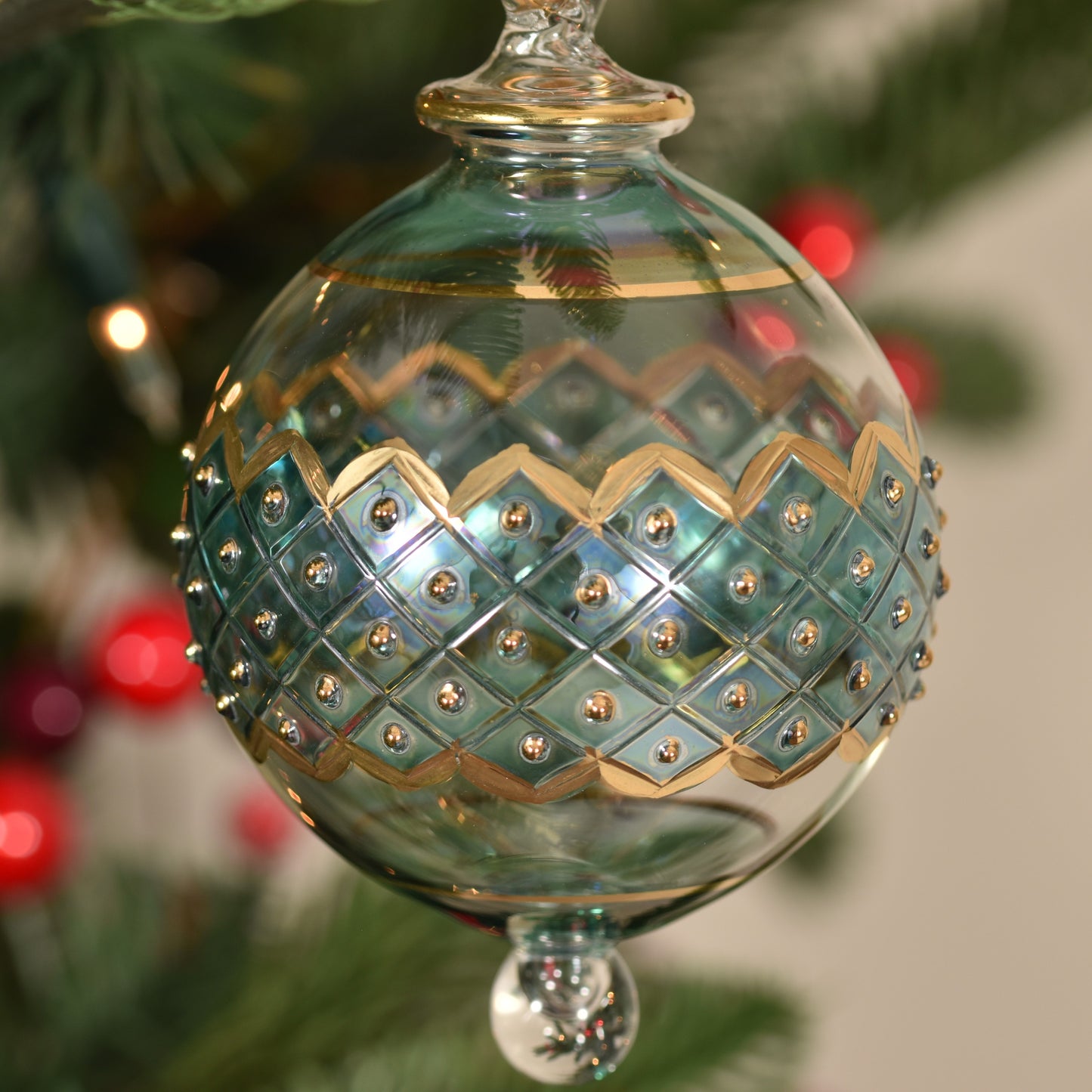Carnival Band Handblown Glass Bauble - Jade Green - Large