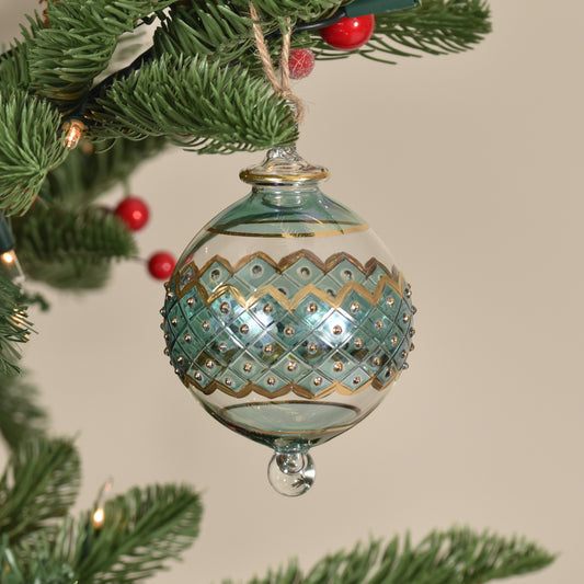 Carnival Band Handblown Glass Bauble - Jade Green - Large