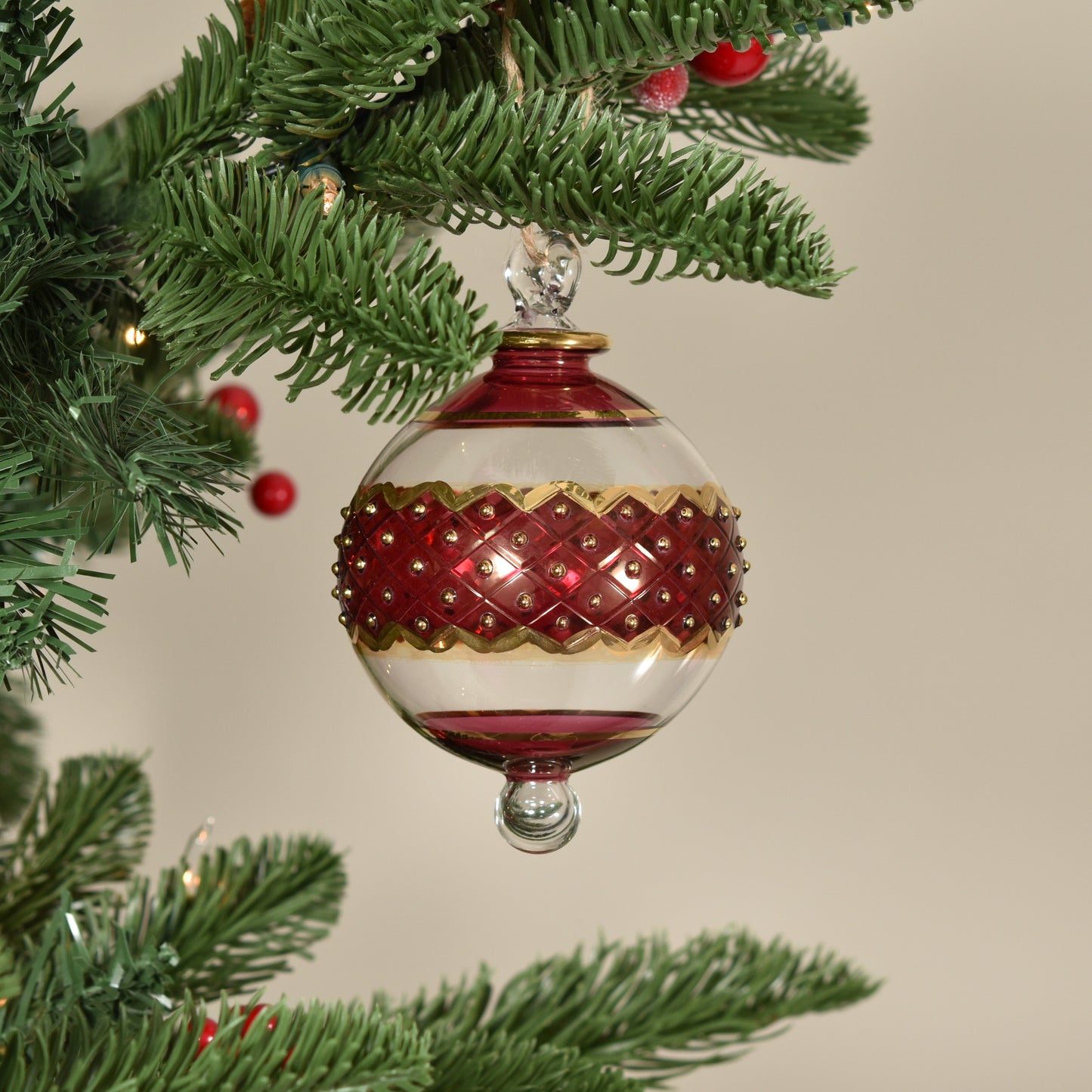Carnival Band Handblown Glass Bauble - Red - Large