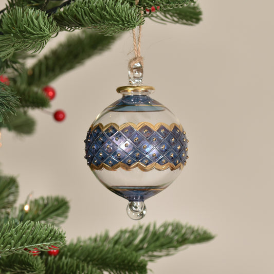 Carnival Band Handblown Glass Bauble - Blue - Large