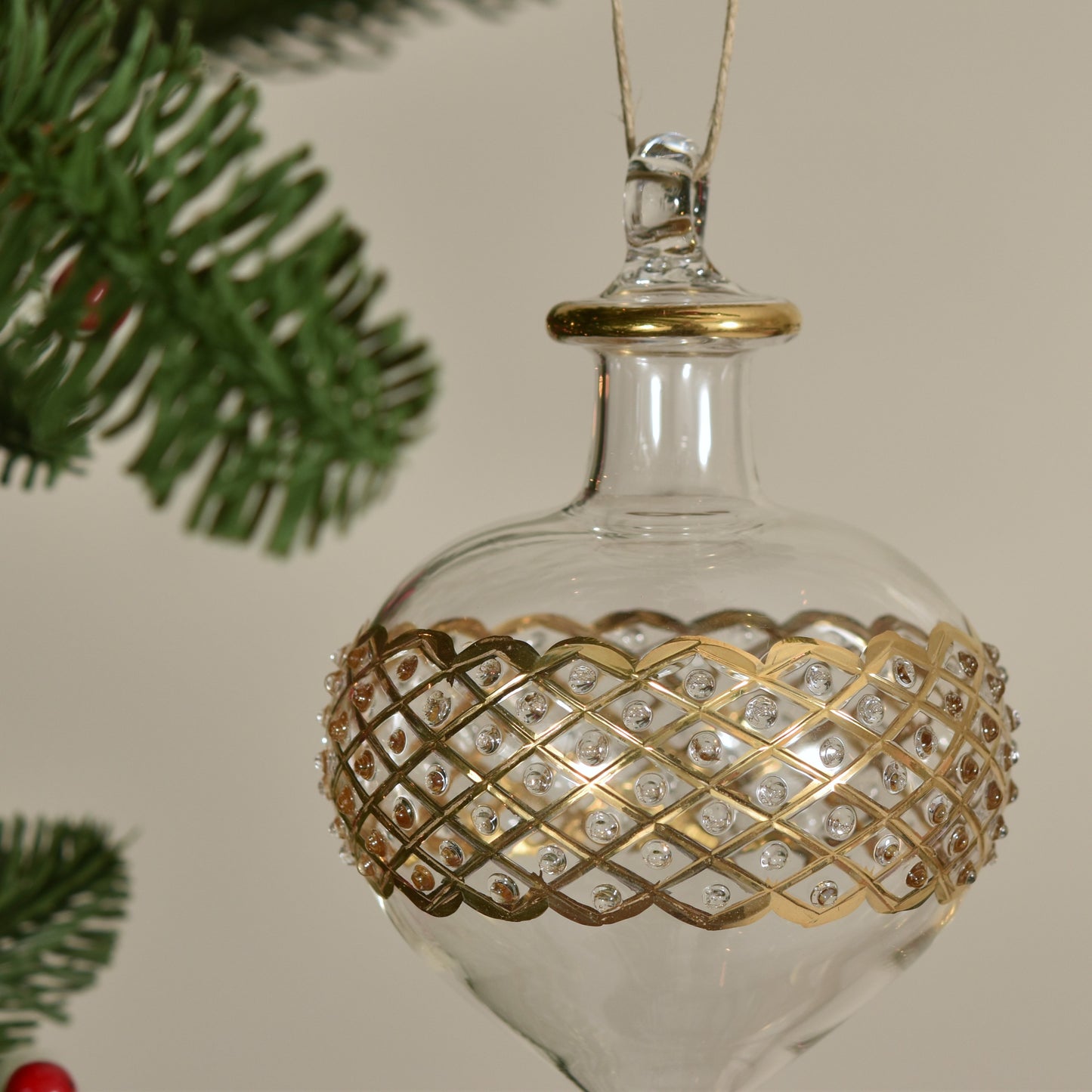 Carnival Onion Handblown Glass Bauble - Clear & Gold - Large