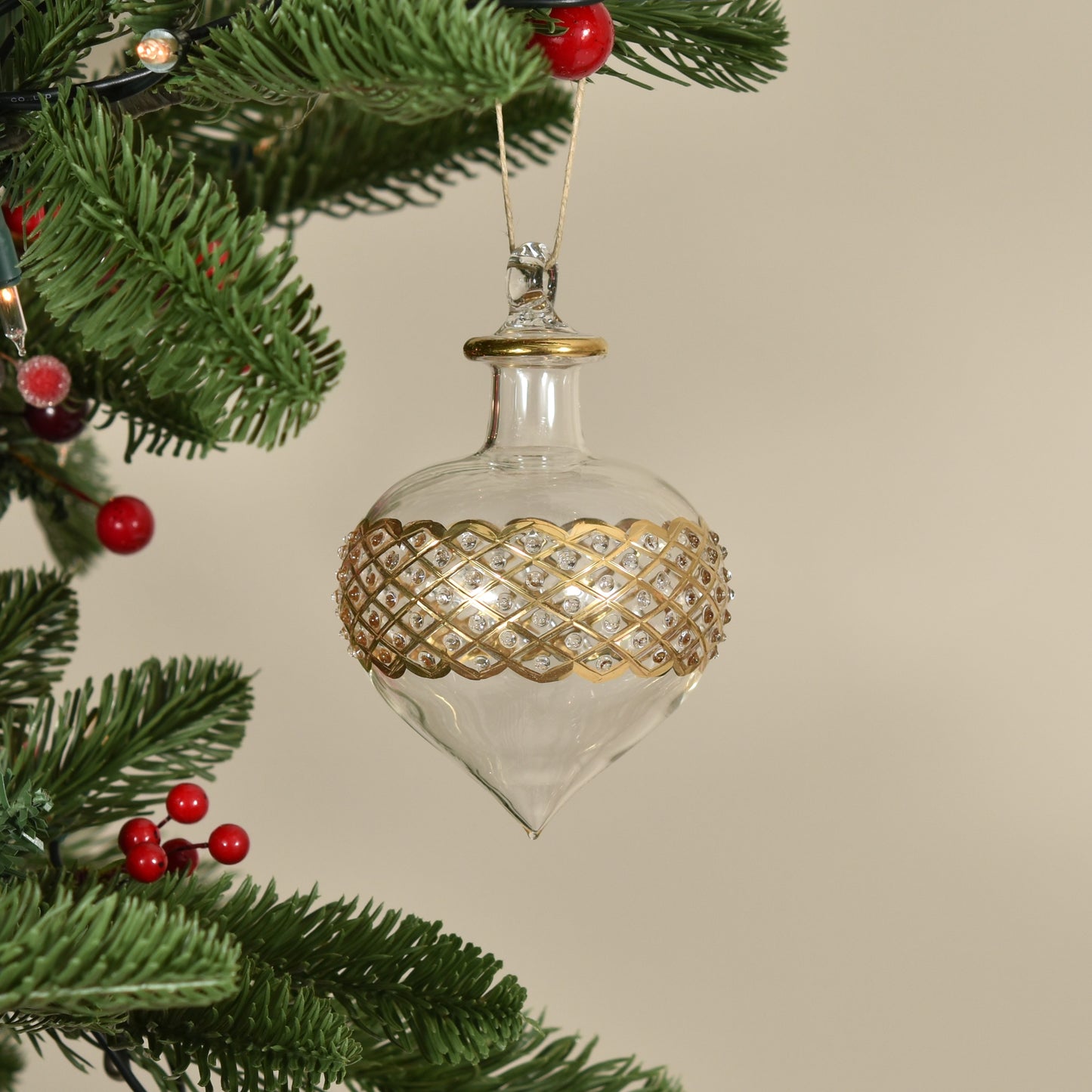 Carnival Onion Handblown Glass Bauble - Clear & Gold - Large