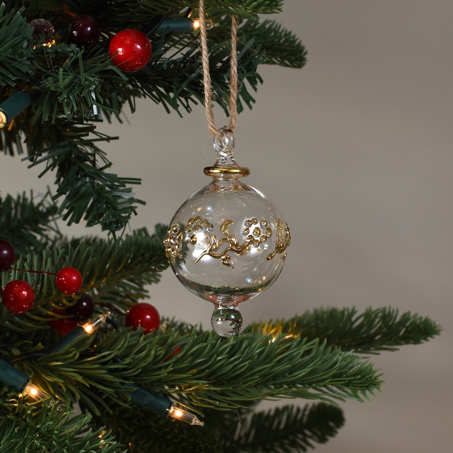 Flower Band Handblown Glass Bauble - Gold - Small