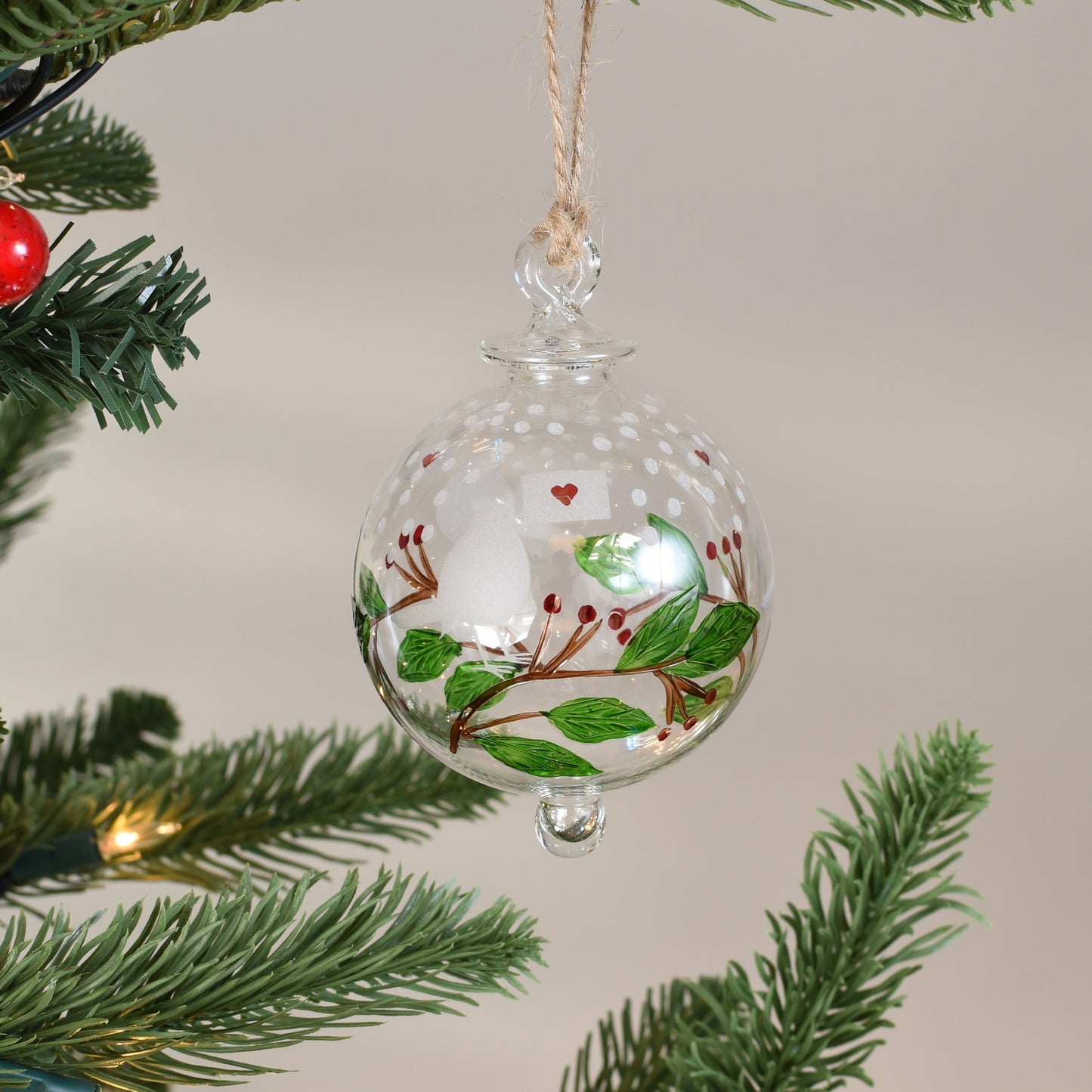 Robin Handblown Glass Bauble - Frosted - Large