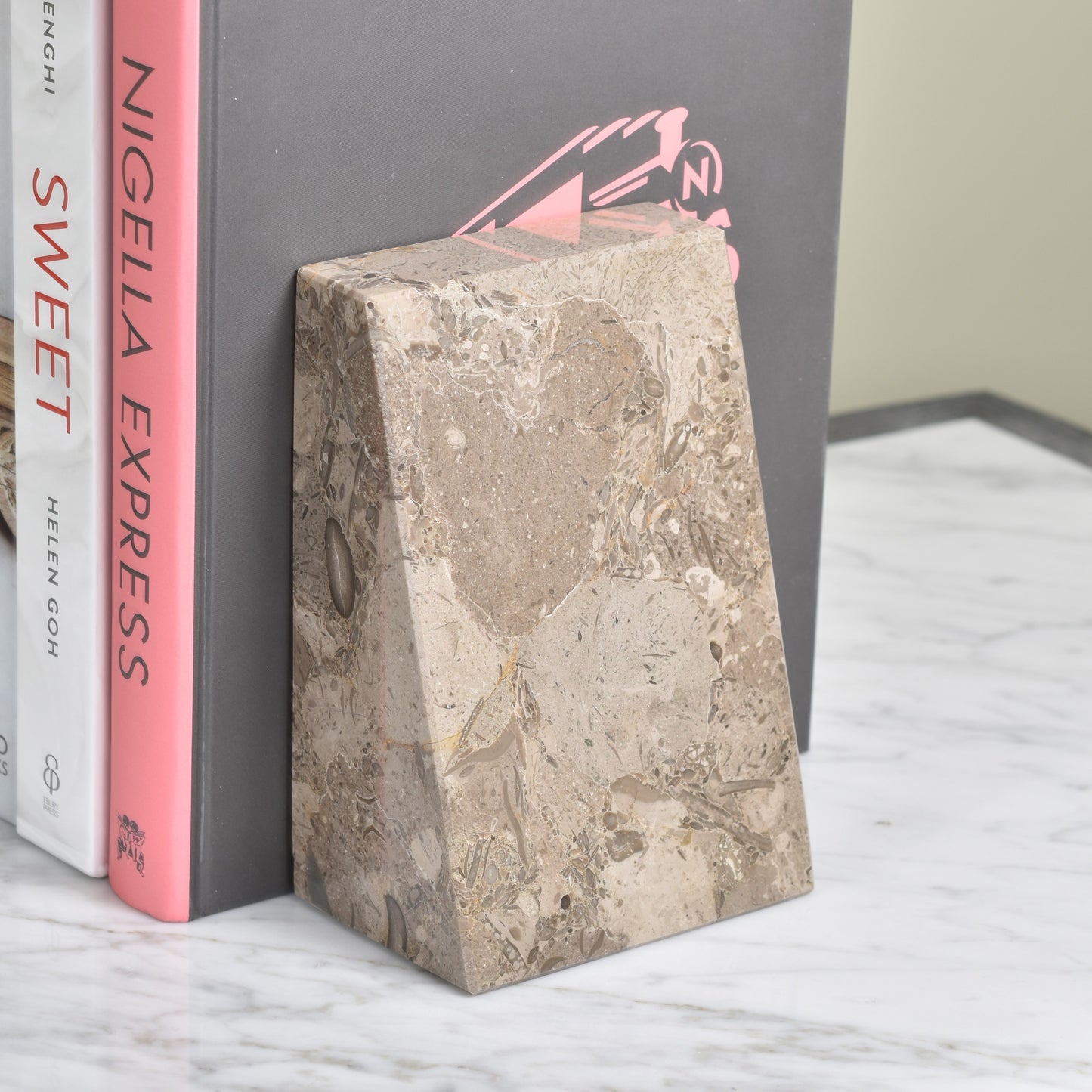 Solid Marble Bookends - Dark Fossil Stone