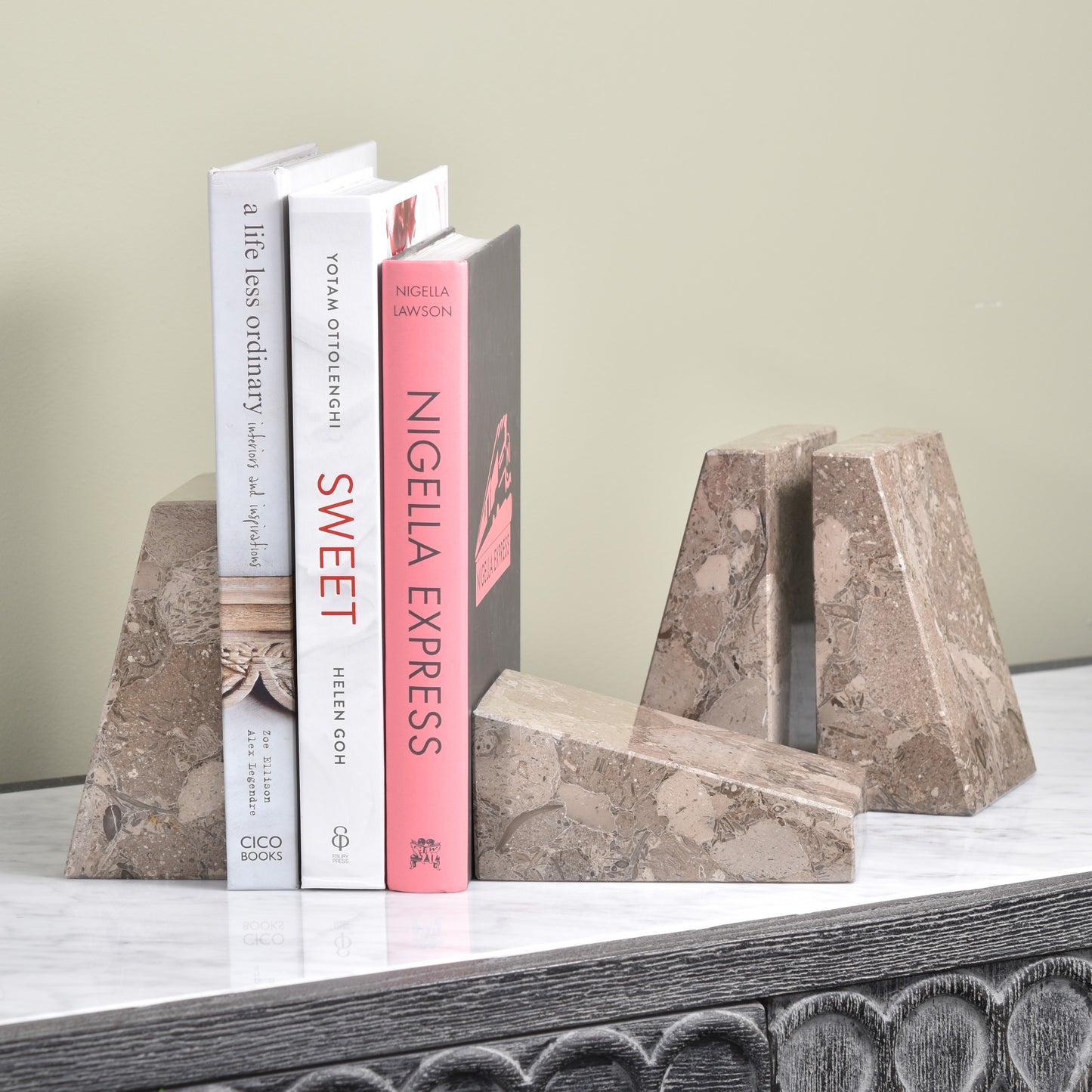 Solid Marble Bookends - Dark Fossil Stone