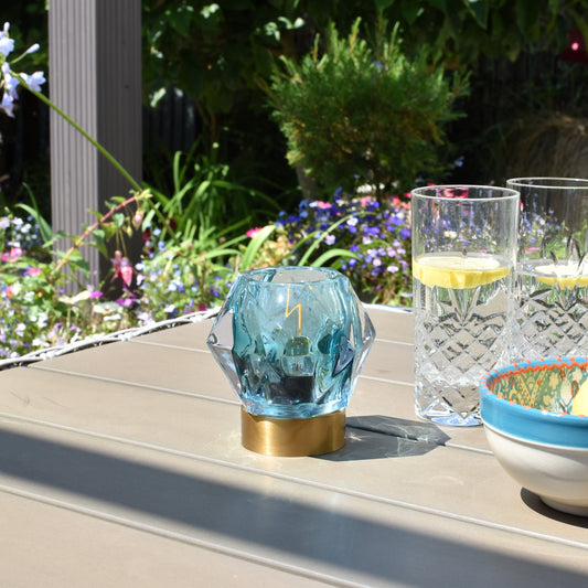 Diamond Design Glass LED Battery Light - Blue