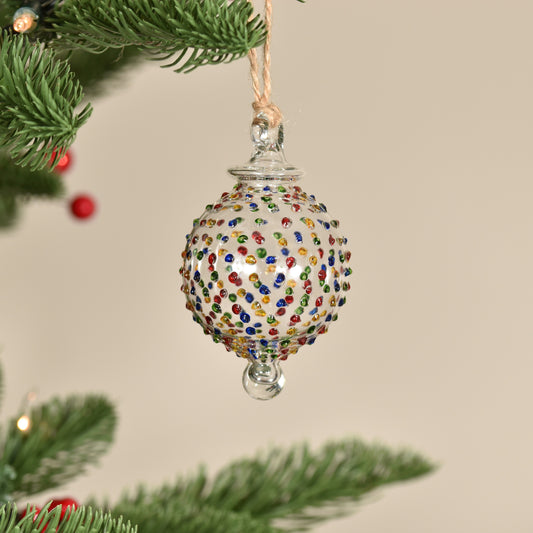 Dotty Gems Handblown Glass Bauble - Multi Colour - Small