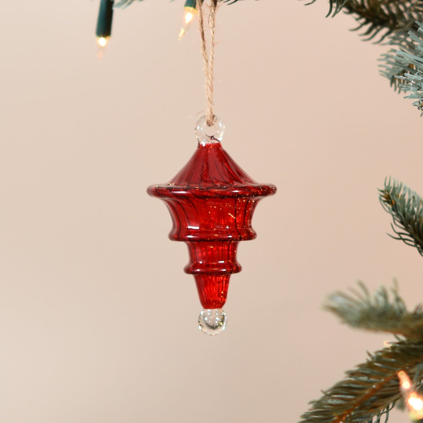 Lantern Handblown Glass Bauble - Red - Large
