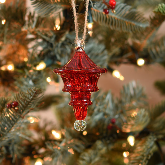 Lantern Handblown Glass Bauble - Red - Large