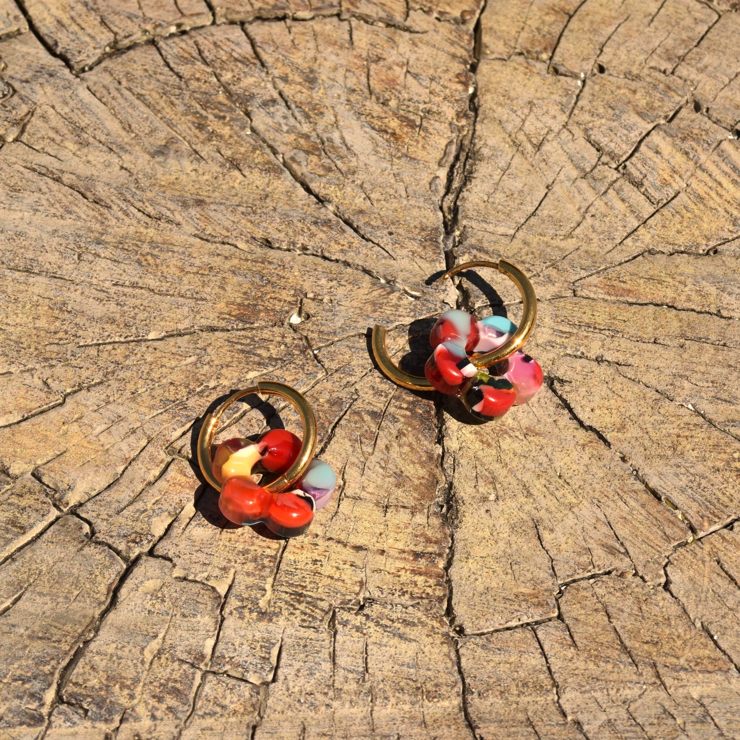 Lottie Resin Flower Hoop Earring - Multi Coloured
