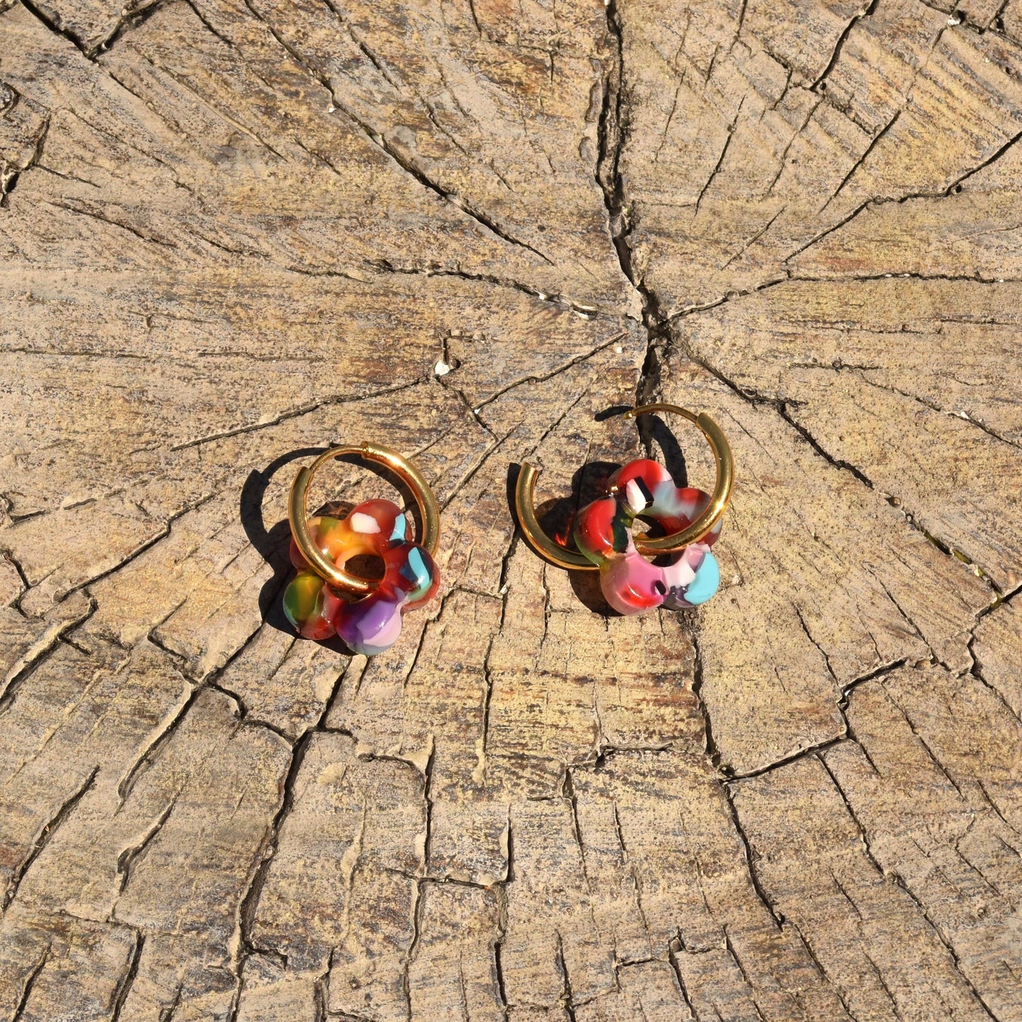 Lottie Resin Flower Hoop Earring - Multi Coloured