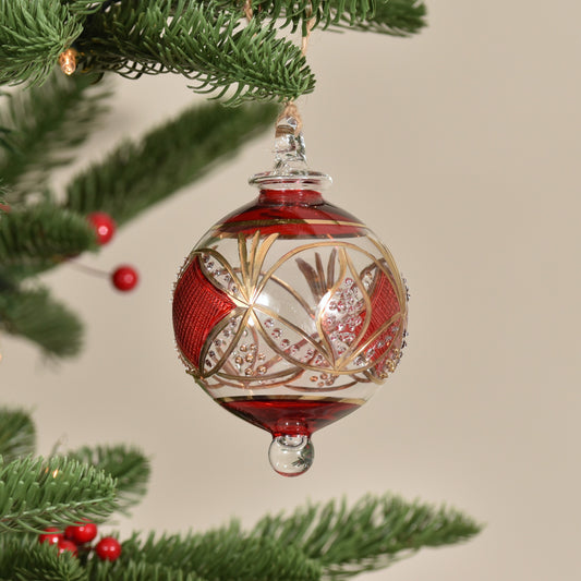 Gatsby Handblown Glass Bauble - Red & Gold - Large