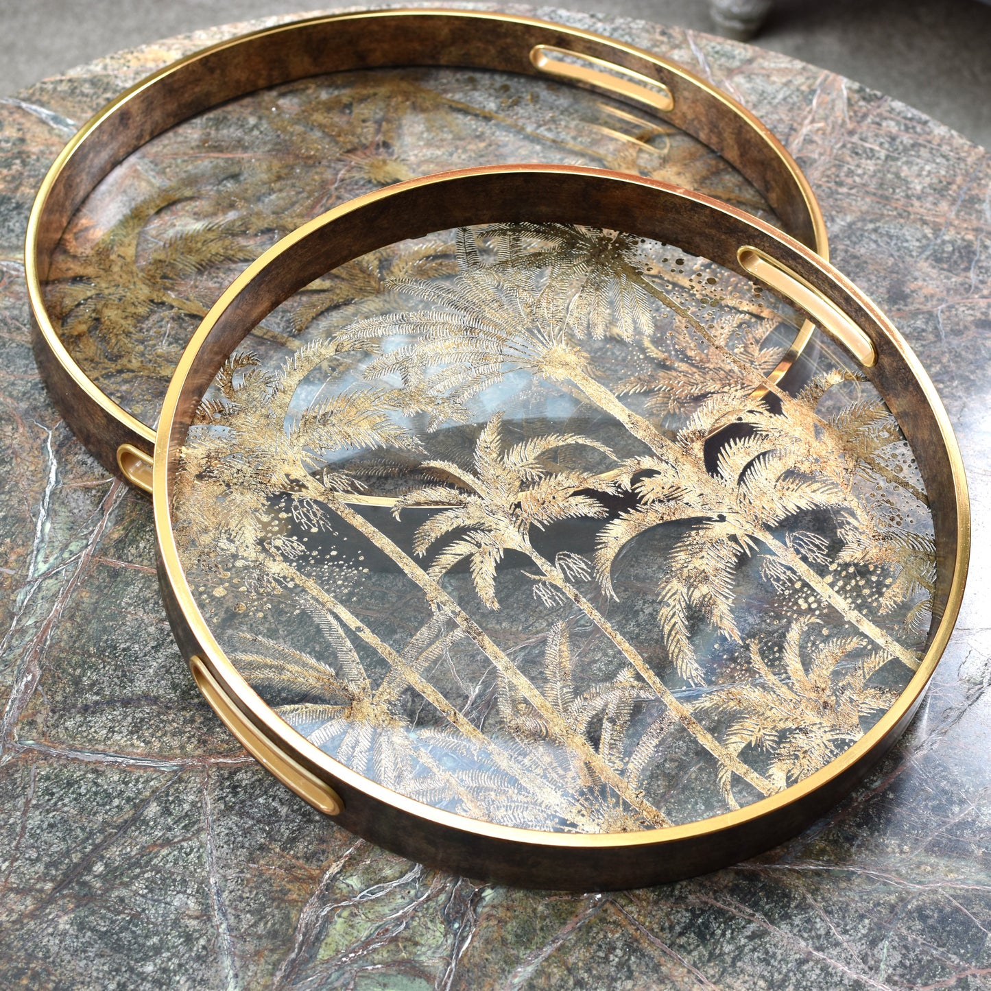 Decorative Palm Tray - Antiqued Golds & Bronze