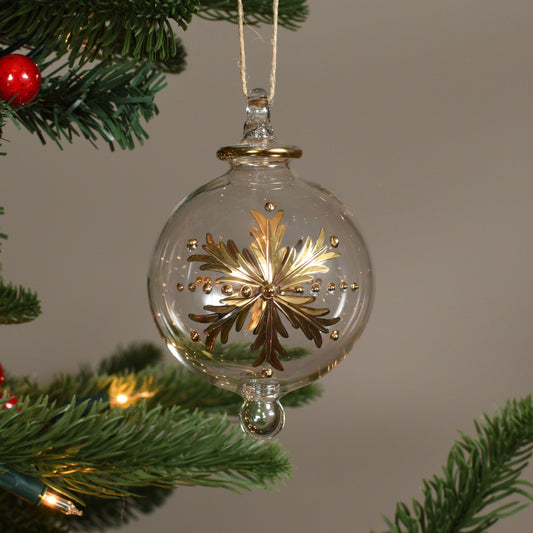 Snowflake Handblown Glass Bauble - Gold - Large