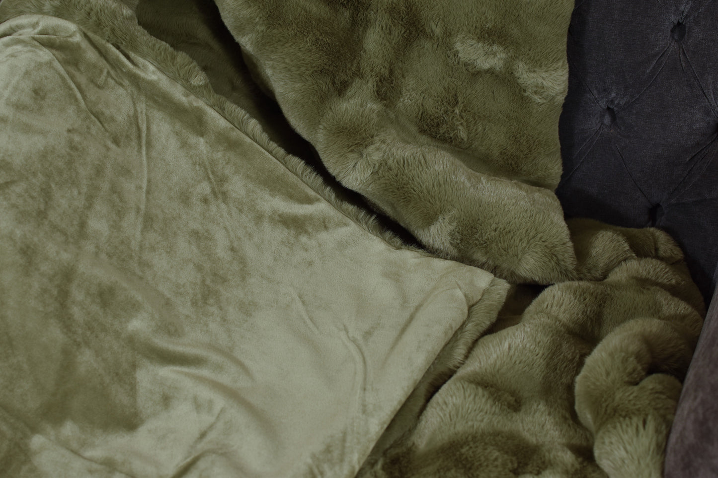 Faux Rabbit Fur Throw - Olive Green