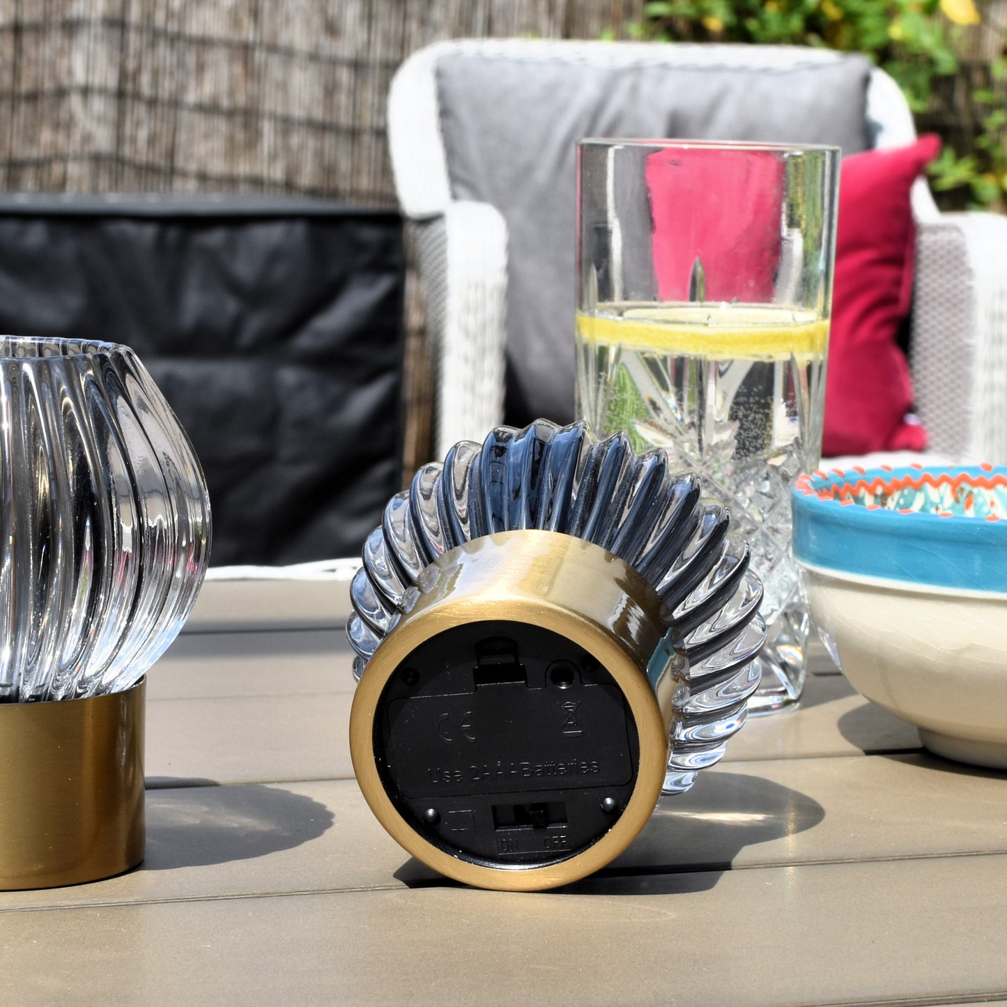 Ribbed Design Glass LED Battery Light - Grey