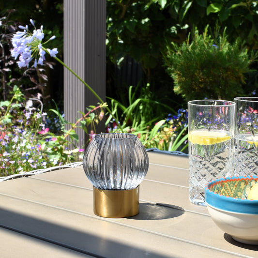 Ribbed Design Glass LED Battery Light - Grey