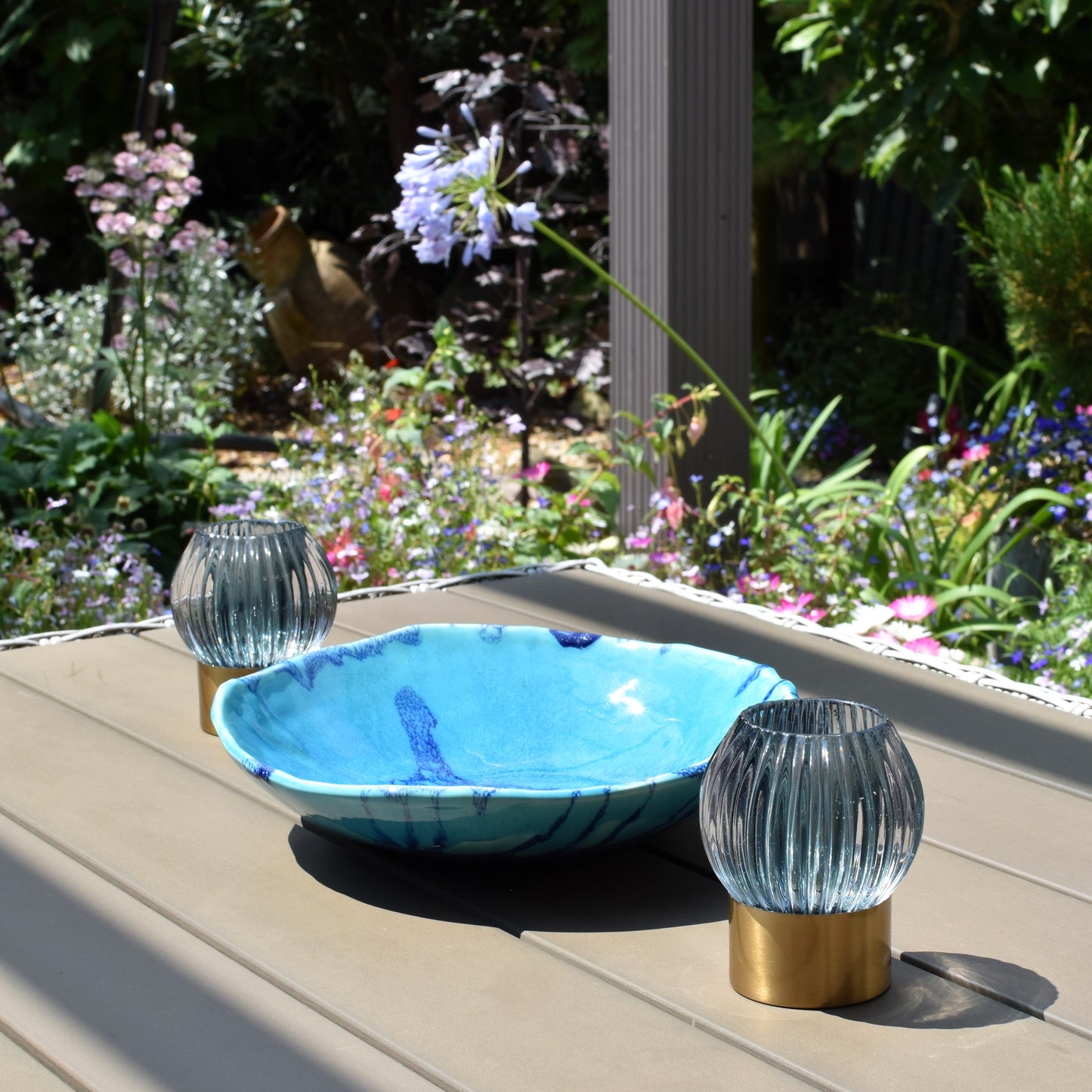 Ribbed Design Glass LED Battery Light - Smoky Blue