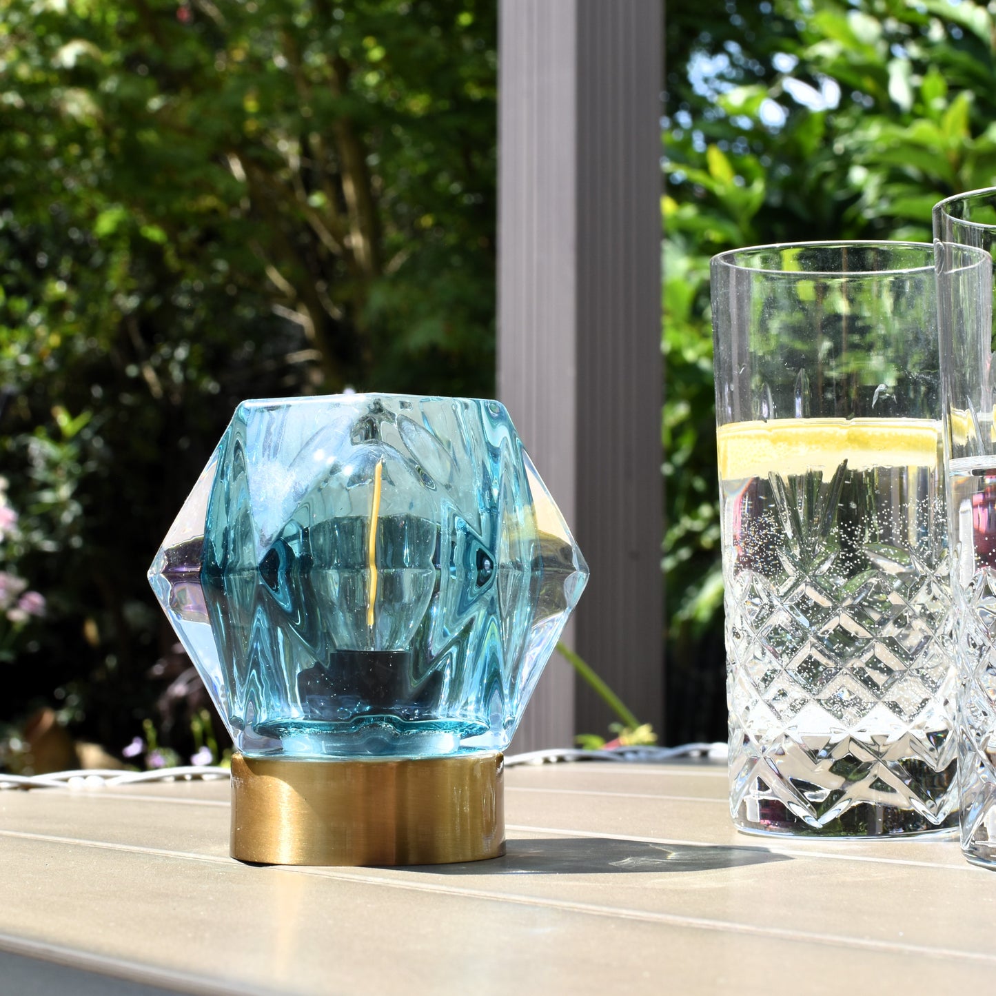 Diamond Design Glass LED Battery Light - Blue