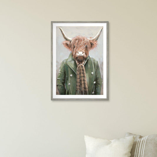 Highland Cow In Jacket Framed Print