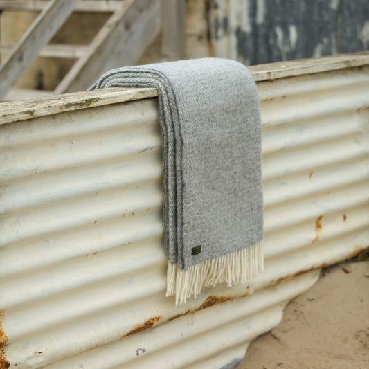 Light Grey & Off White Windmill Pure Wool Throw / Blanket