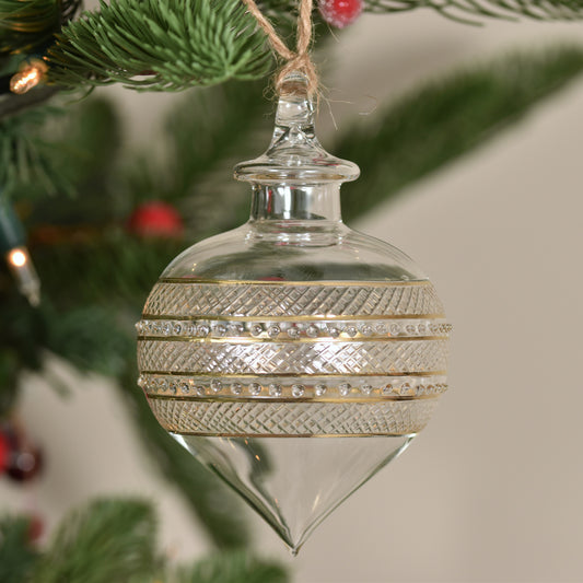 Infinity Onion Handblown Glass Bauble - Gold & Clear - Large