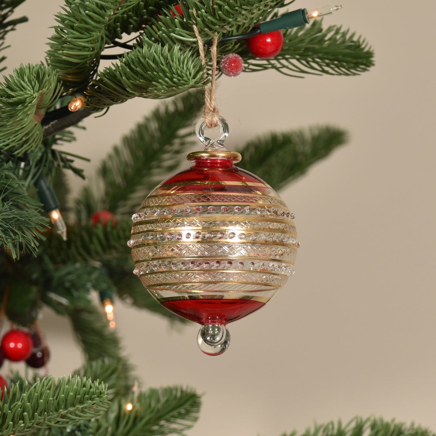 Infinity Handblown Glass Bauble - Red & Clear - Large