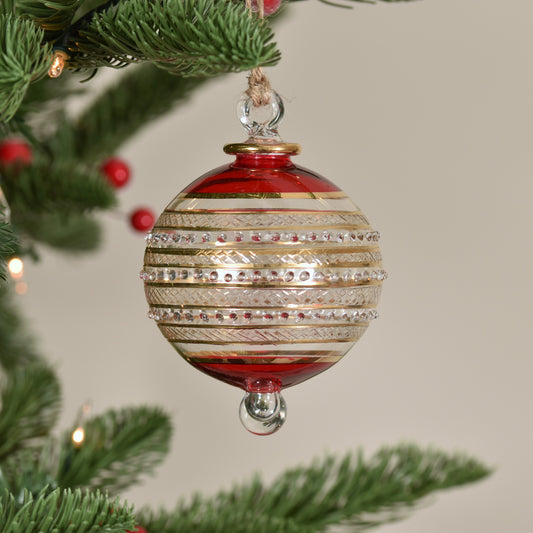 Infinity Handblown Glass Bauble - Red & Clear - Large