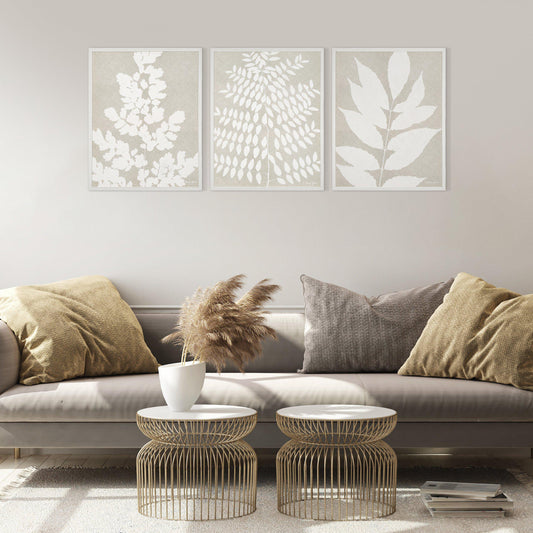Leaves Triptych In Neutral