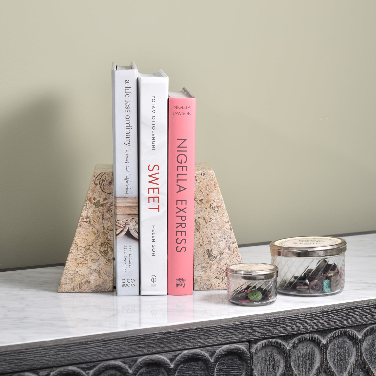 Solid Marble Bookends - Light Fossil Stone