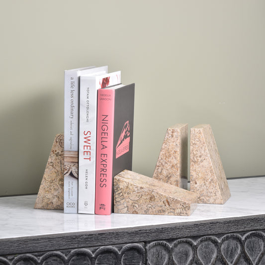 Solid Marble Bookends - Light Fossil Stone