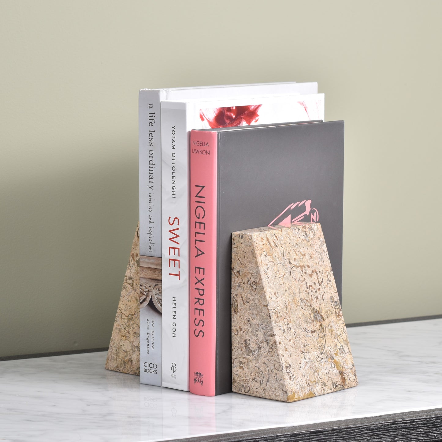 Solid Marble Bookends - Light Fossil Stone