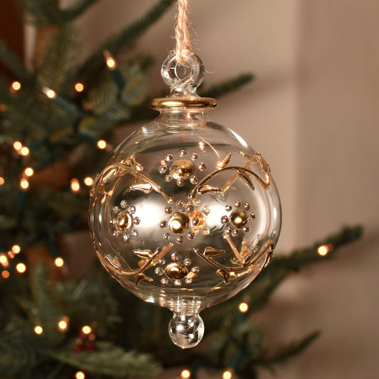 Mabel Handblown Glass Bauble - Gold & Clear - Large