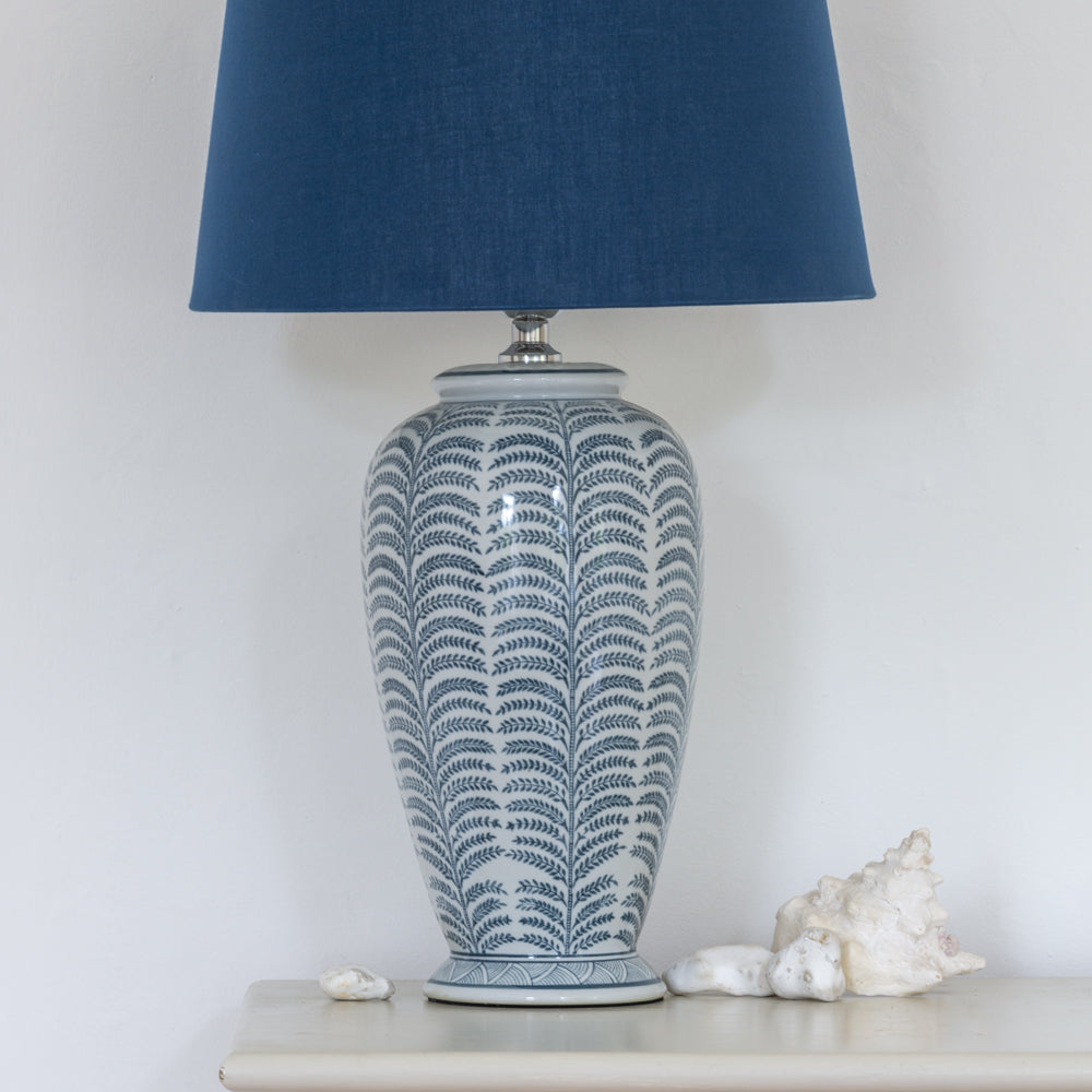 Navy Blue Palm Table Lamp